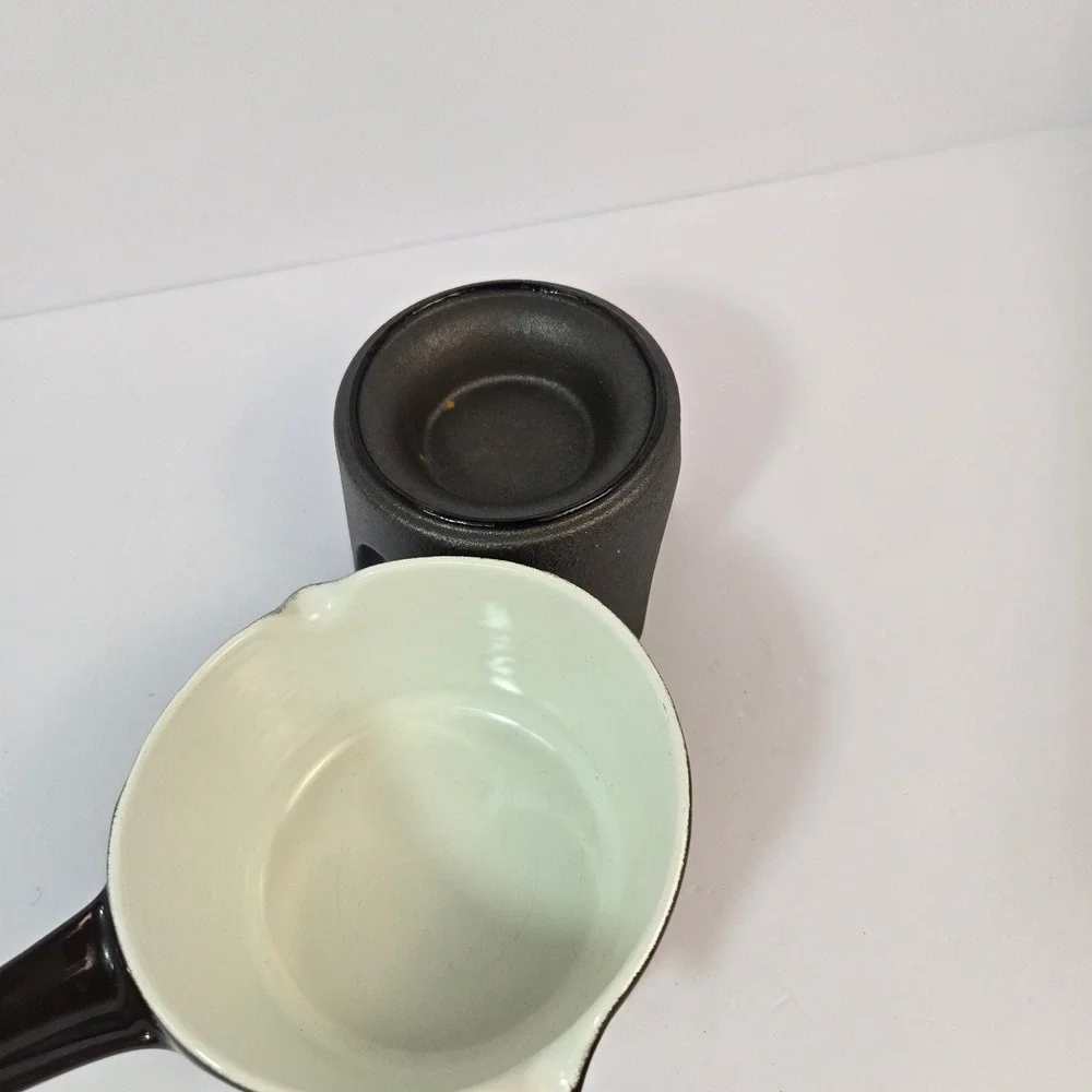 Copco Michael Lax Denmark Cast Iron Enamel Butter Warmer Fondue Pot Brown White